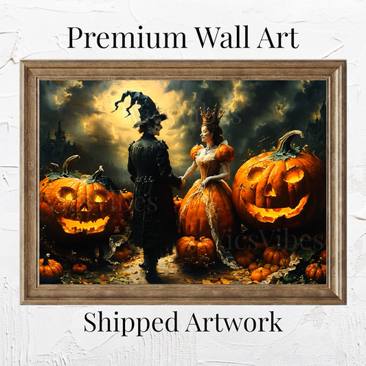 Vintage Halloween Pumpkin Couple | Gothic Jack-o’-Lantern Art | Spooky Decor | Fantasy Fine Art | Print and Ship