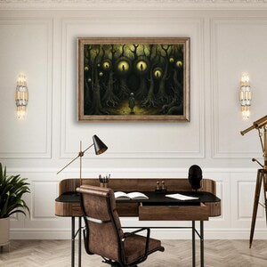 Surreal Dark Academia Metal Print Painting Haunting Figures in Trees Gothic Eerie Landscape Moody Wall Decor Framed Poster Print Artwork