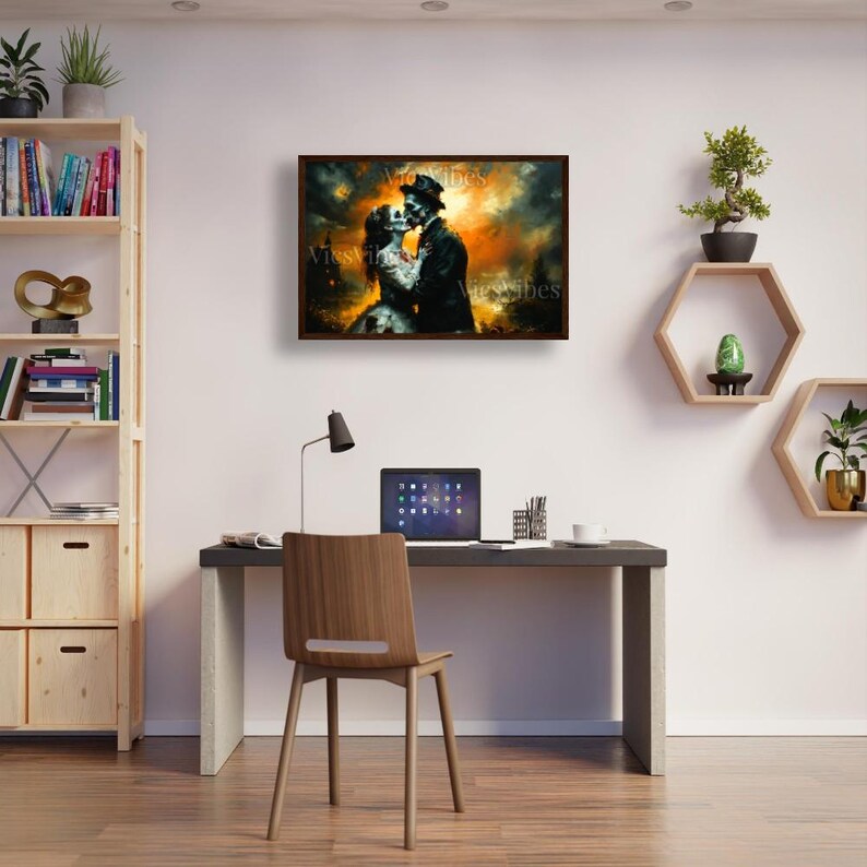 Eternal Undead Love: Haunted Gothic Zombie Lovers Embrace | Dark Romantic Horror Art | Poster | Canvas | Framed Wooden Painting