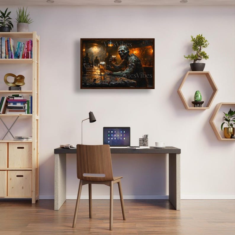 Undead Zombie Bar Scene Wall Art Halloween Gothic Decor Poster Canvas or Framed Print for Haunted Homes