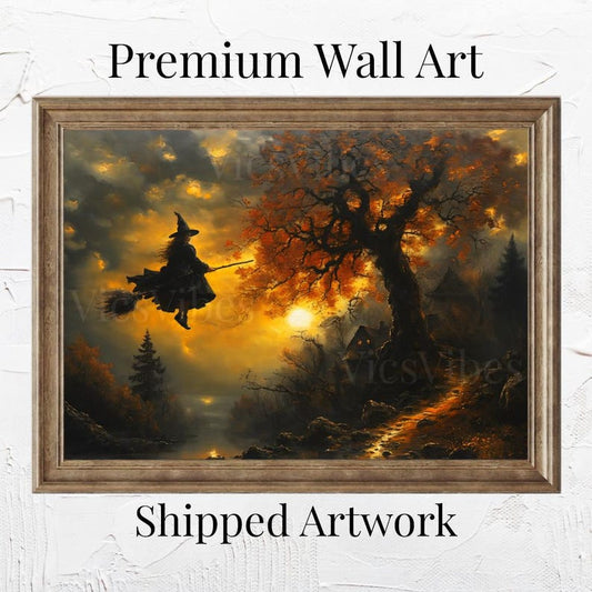 Halloween Witch's Flight - Mystical Autumn Artwork | Poster | Canvas | Framed Wooden Painting