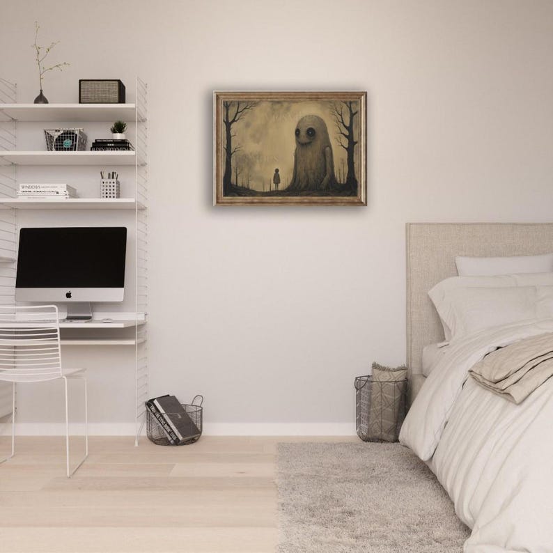 Abstract gothic creature oil painting disturbing horror art dark academia decor oddities Halloween gothic home décor wall art