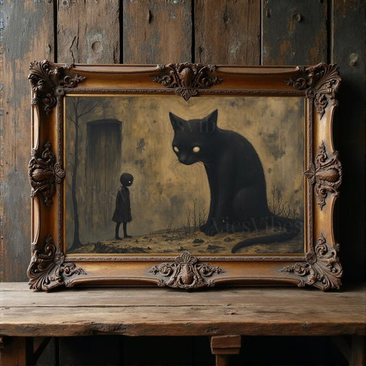 Gothic black cat oil painting disturbing abstract dark academia decor oddities Halloween wall art gothic home décor wall dec