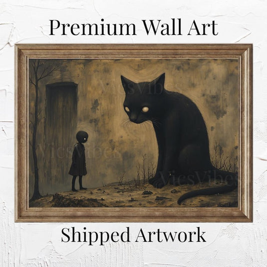 Gothic black cat oil painting disturbing abstract dark academia decor oddities Halloween wall art gothic home décor wall dec
