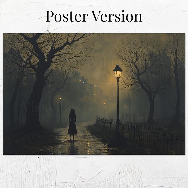 Gothic horror misty path oil painting disturbing dark academia decor Halloween wall art gothic home décor eerie scene