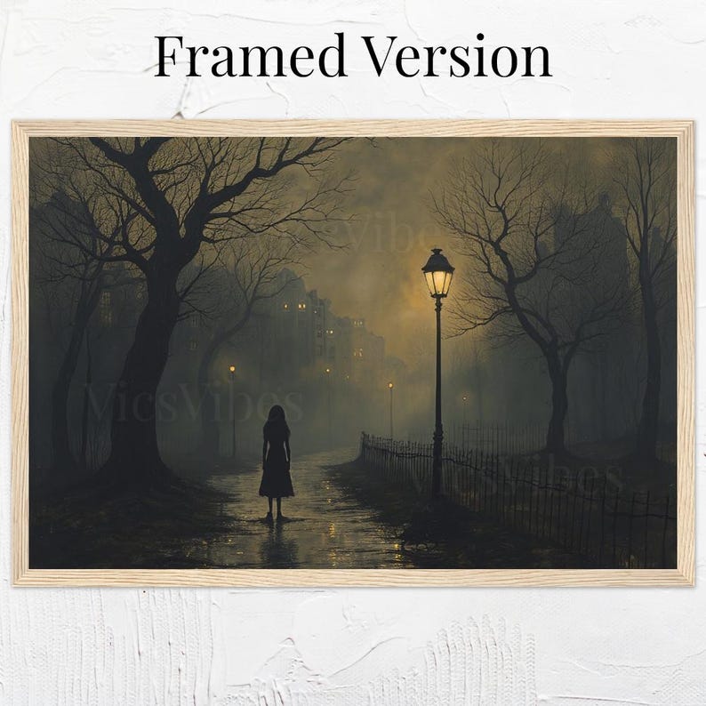 Gothic horror misty path oil painting disturbing dark academia decor Halloween wall art gothic home décor eerie scene