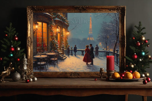 Vintage Christmas Art Christmas gifts for Couples Christmas Décor Canvas wall art Holiday Gift Holiday Art Framed Print Framed Art