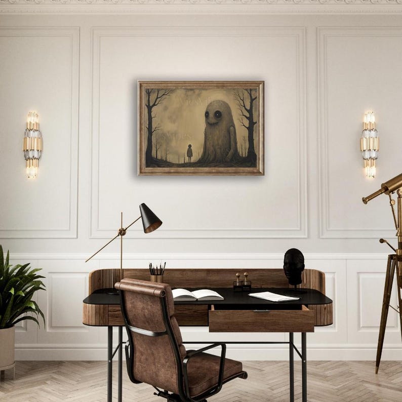 Abstract gothic creature oil painting disturbing horror art dark academia decor oddities Halloween gothic home décor wall art