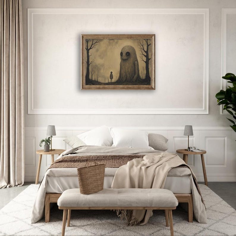 Abstract gothic creature oil painting disturbing horror art dark academia decor oddities Halloween gothic home décor wall art