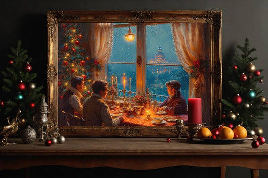 Christmas Decor painting vintage canvas festive holiday wall art cozy winter decor Holiday home decor holiday dining room wall art Framed