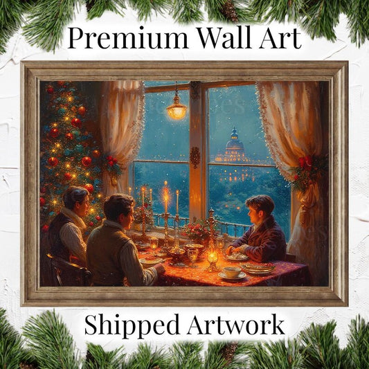 Christmas Decor painting vintage canvas festive holiday wall art cozy winter decor Holiday home decor holiday dining room wall art Framed
