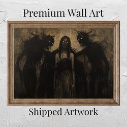 Gothic Vintage Oil Painting Metal Print Canvas Art For Her Shadowy Figures Wall Art Dark Academia Eerie Décor Horror Gifts Moody Creepy Art