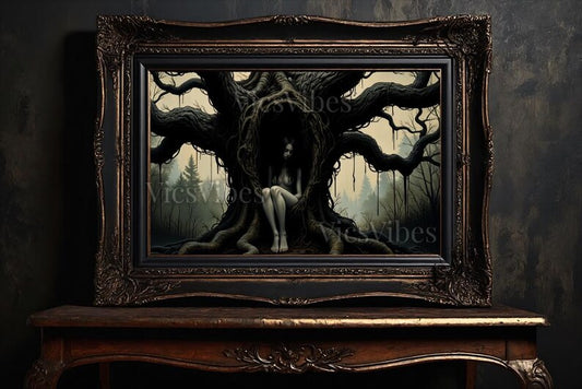 Vintage Moody Gothic Wall Art Oil Painting Metal Prints Art For Her Home Wall Décor Abstract and Surreal Framed Print