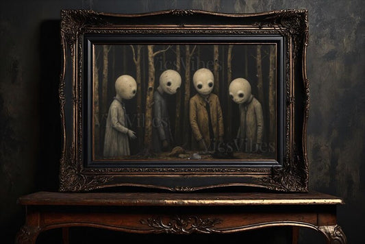 Gothic Vintage Oil Painting Metal Print Dark Eerie Figures Canvas Art For Her Wall Art Dark Academia Eerie Décor Horror Gifts Moody Creepy