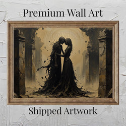 Gothic Couples Gift Vintage Oil Painting Metal Print Canvas Art For Her Home Wall décor Abstract and Surreal Framed Print