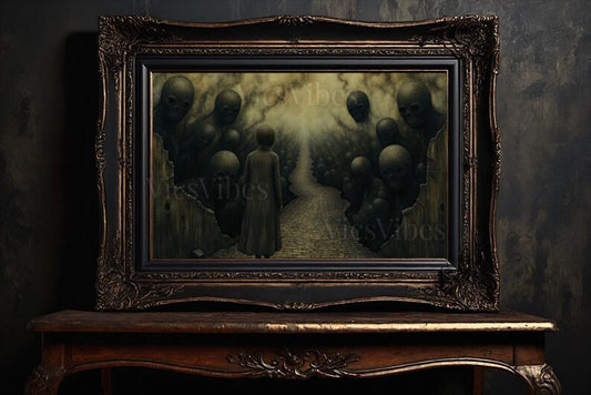 Vintage Oil Painting Metal Print Wall Art Gift Surreal Gothic Painting Vintage Moody Home Wall décor For Her Gift Canvas Art