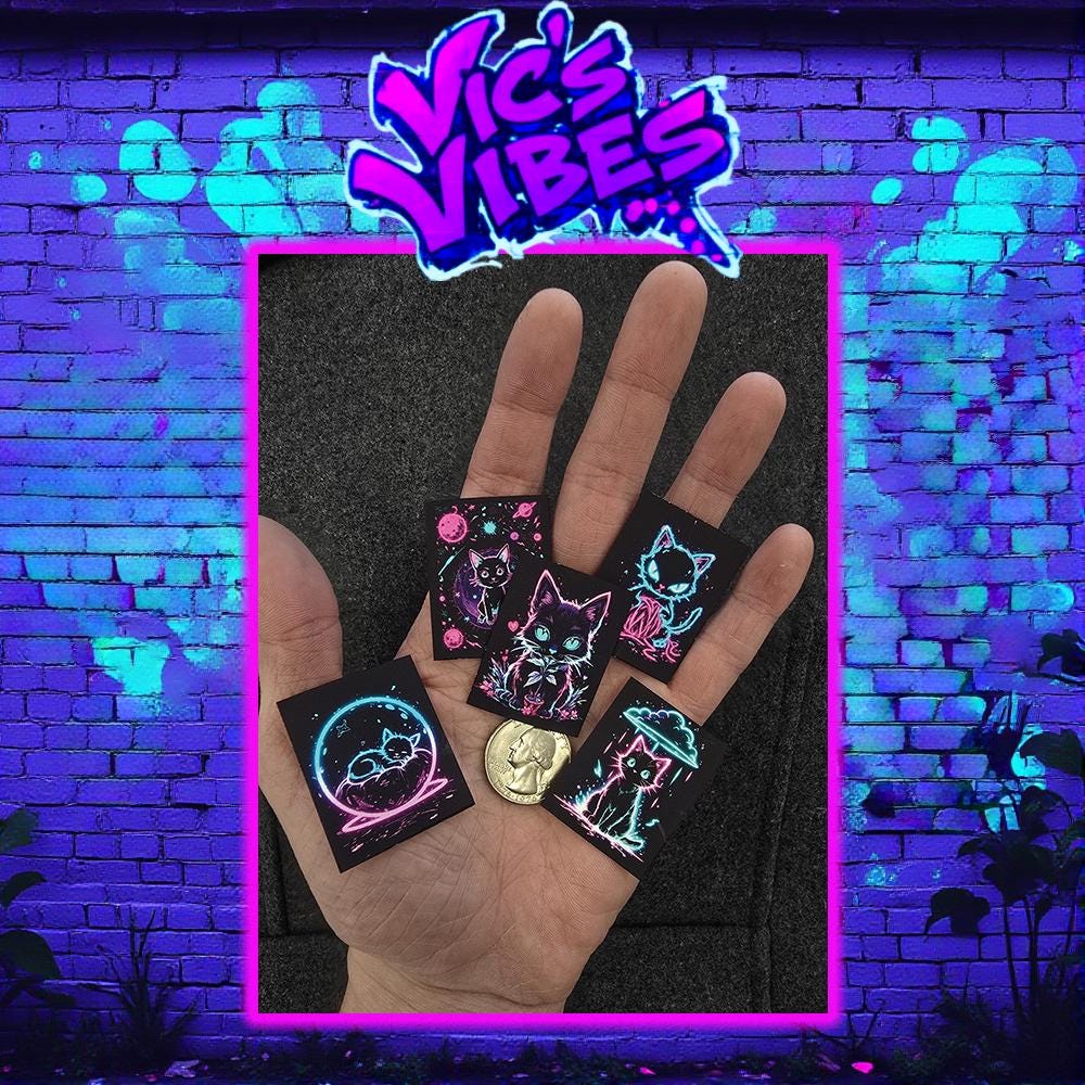 Arcane Inspired Neon Cat Stickers Soft Matte Cyberpunk Gift Sticker Graffiti Sticker For Laptop Computer Desk Gift for Her