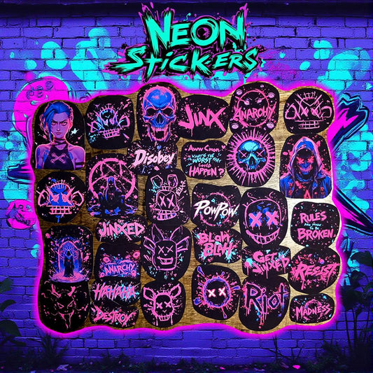 Jinx Neon Graffiti Sticker Pack Arcane Vinyl Stickers Cyberpunk Aesthetic Laptop Sticker Set Gamer Gift Vinyl Decals Soft Matte