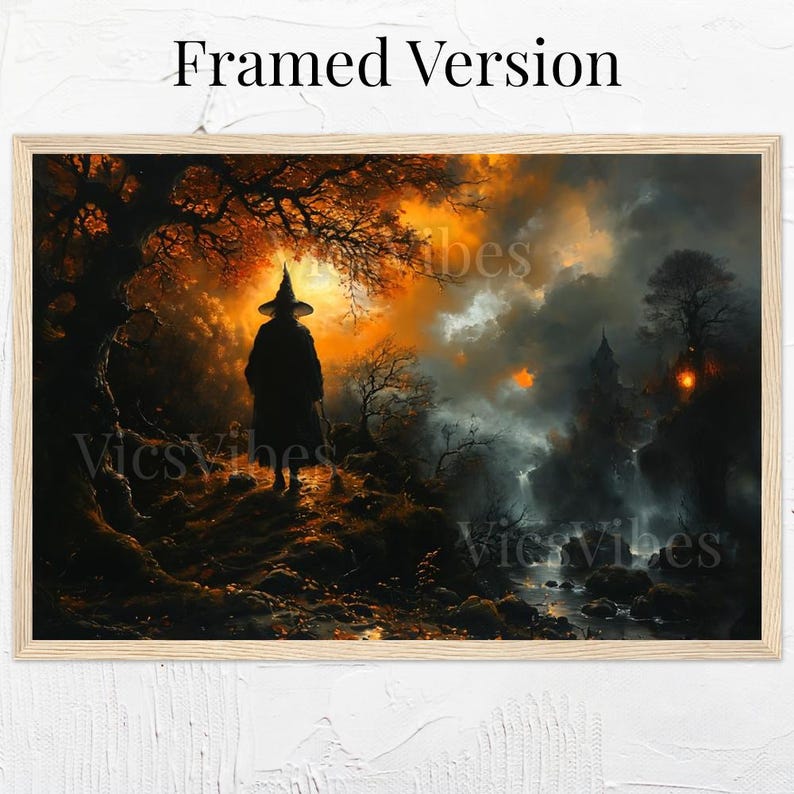 Mystical Witch in Enchanted Forest - Art for Halloween | Poster | Canvas | Framed Wooden Painting