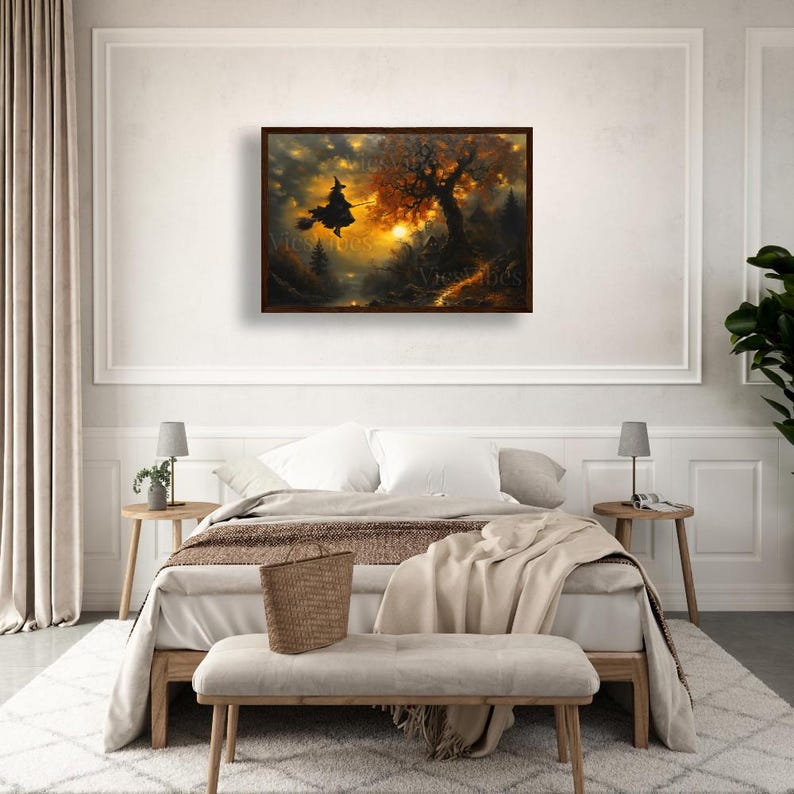 Halloween Witch's Flight - Mystical Autumn Artwork | Poster | Canvas | Framed Wooden Painting