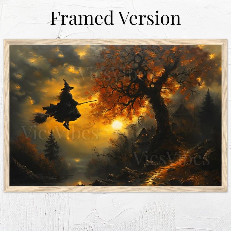 Halloween Witch's Flight - Mystical Autumn Artwork | Poster | Canvas | Framed Wooden Painting