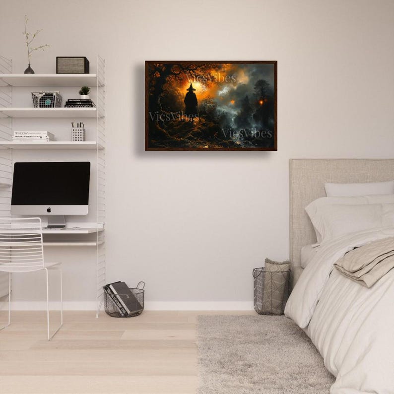 Mystical Witch in Enchanted Forest - Art for Halloween | Poster | Canvas | Framed Wooden Painting