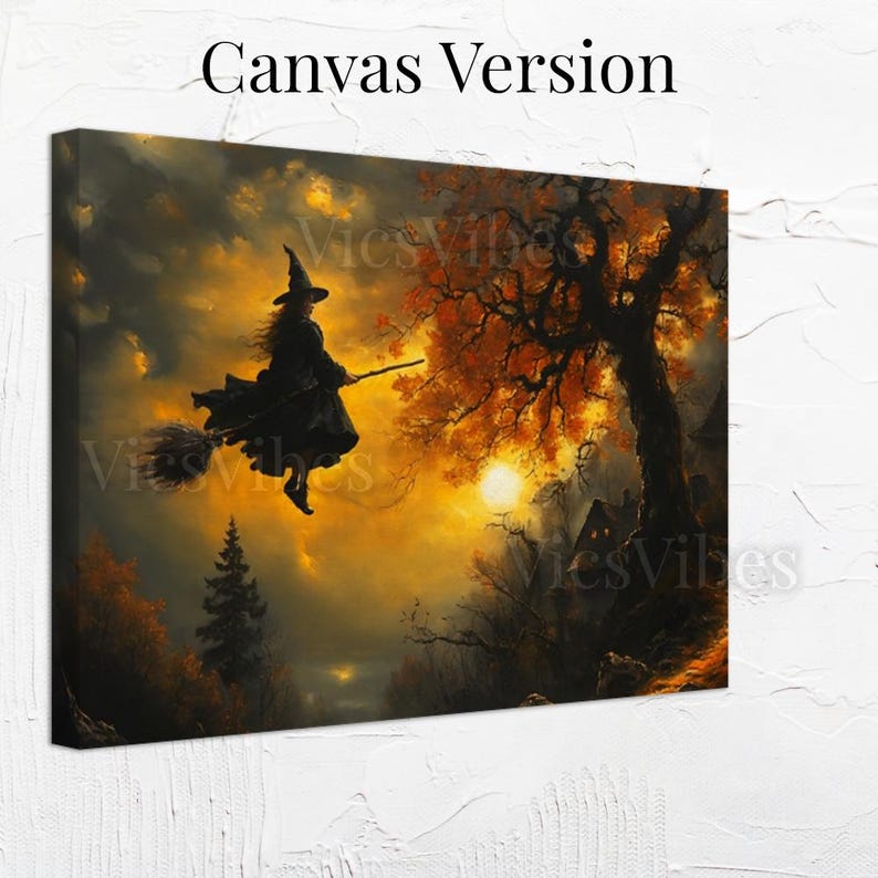 Halloween Witch's Flight - Mystical Autumn Artwork | Poster | Canvas | Framed Wooden Painting