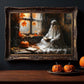 Ghost Art Print Halloween Decor Gothic Canvas Spooky Autumn Scene Ghost Reading Pumpkin Fall Leaves Framed Wall Art Cozy Home Decor