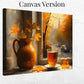 Cozy Fall Window Scene with Tea and Leaves Autumn Wall Art Poster Canvas or Framed Print for Warm Home Decor