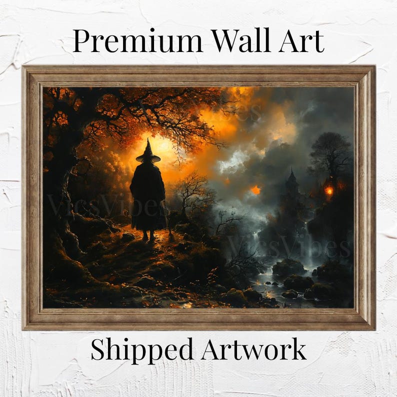 Mystical Witch in Enchanted Forest - Art for Halloween | Poster | Canvas | Framed Wooden Painting