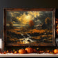 Fall Landscape Wall Art Autumn Landscape Scene Flowing Stream Framed Fall Poster Cozy Nature Decor Moody Sky Trees Canvas Print