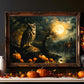 Vintage Owl Painting | Owl and Moon Painting | Gothic Halloween Wall Art | Vintage Oil Painting | Rustic Fine Art | Print and Ship