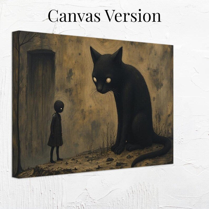 Gothic black cat oil painting disturbing abstract dark academia decor oddities Halloween wall art gothic home décor wall dec