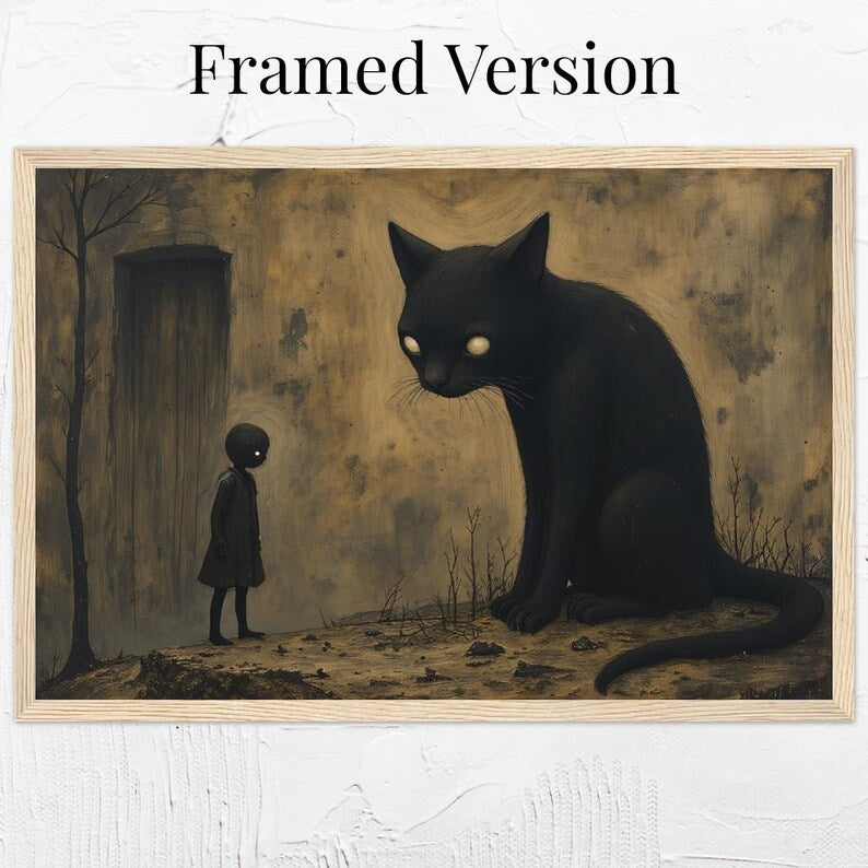 Gothic black cat oil painting disturbing abstract dark academia decor oddities Halloween wall art gothic home décor wall dec