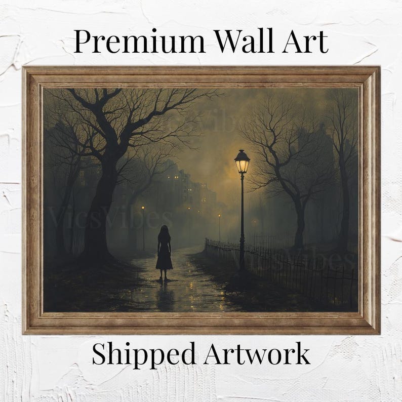 Gothic horror misty path oil painting disturbing dark academia decor Halloween wall art gothic home décor eerie scene