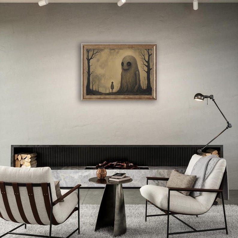 Abstract gothic creature oil painting disturbing horror art dark academia decor oddities Halloween gothic home décor wall art