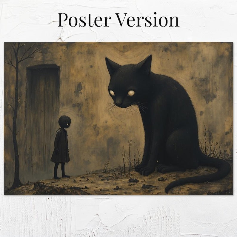 Gothic black cat oil painting disturbing abstract dark academia decor oddities Halloween wall art gothic home décor wall dec