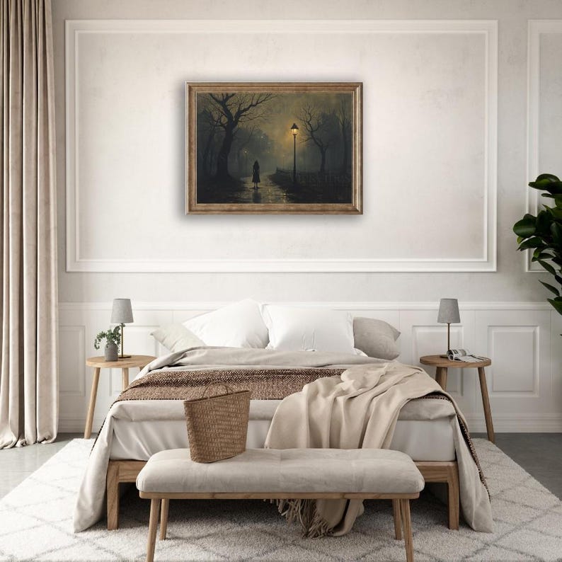 Gothic horror misty path oil painting disturbing dark academia decor Halloween wall art gothic home décor eerie scene