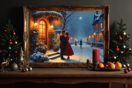 Vintage Christmas Art Christmas gifts for Couples Christmas Décor Canvas wall art Holiday Gift Holiday Art Framed Print Framed Art