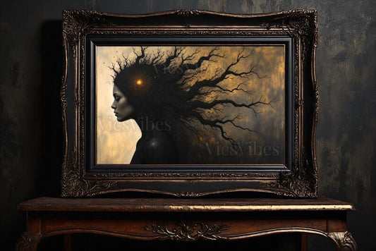 Gothic Vintage Oil Painting Metal Print Dark Surreal Woman Canvas Art For Her Wall Art Dark Academia Eerie Décor Horror Gifts Moody Creepy