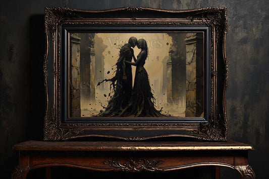 Gothic Couples Gift Vintage Oil Painting Metal Print Canvas Art For Her Home Wall décor Abstract and Surreal Framed Print