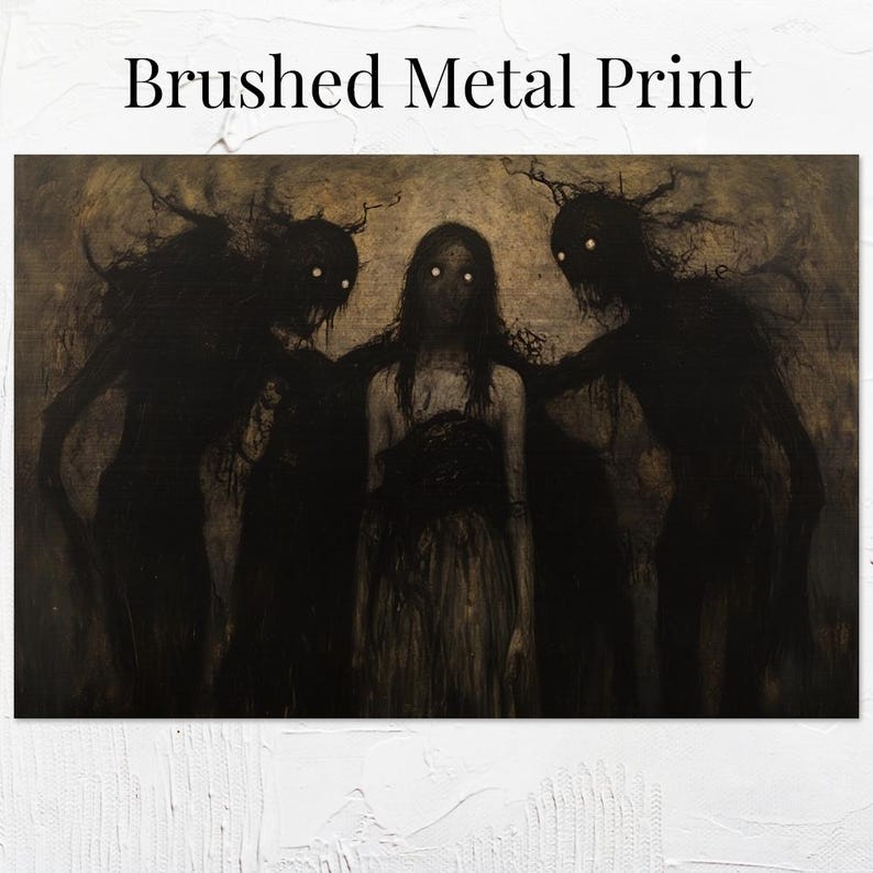 Gothic Vintage Oil Painting Metal Print Canvas Art For Her Shadowy Figures Wall Art Dark Academia Eerie Décor Horror Gifts Moody Creepy Art
