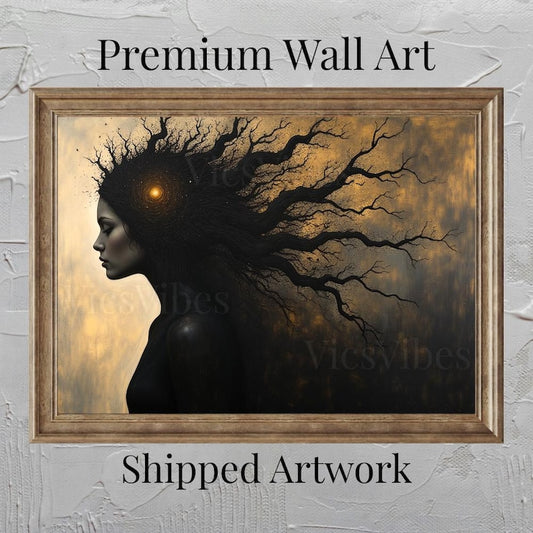 Gothic Vintage Oil Painting Metal Print Dark Surreal Woman Canvas Art For Her Wall Art Dark Academia Eerie Décor Horror Gifts Moody Creepy