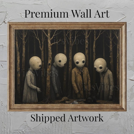 Gothic Vintage Oil Painting Metal Print Dark Eerie Figures Canvas Art For Her Wall Art Dark Academia Eerie Décor Horror Gifts Moody Creepy