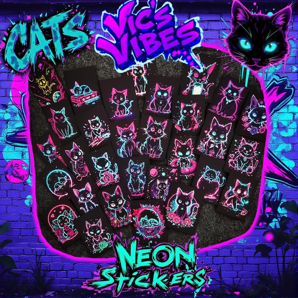 Arcane Inspired Neon Cat Stickers Soft Matte Cyberpunk Gift Sticker Graffiti Sticker For Laptop Computer Desk Gift for Her