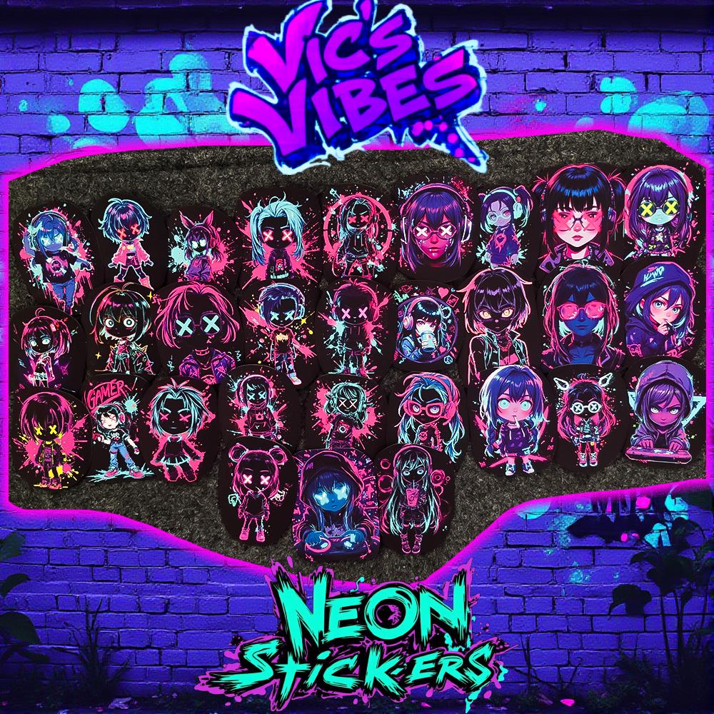 Neon Gamer Girl Stickers Gift for Her Soft Matte Waterproof Cyberpunk Vinyl Sticker Set Personalized Waterproof Decals for Laptop & Gifts