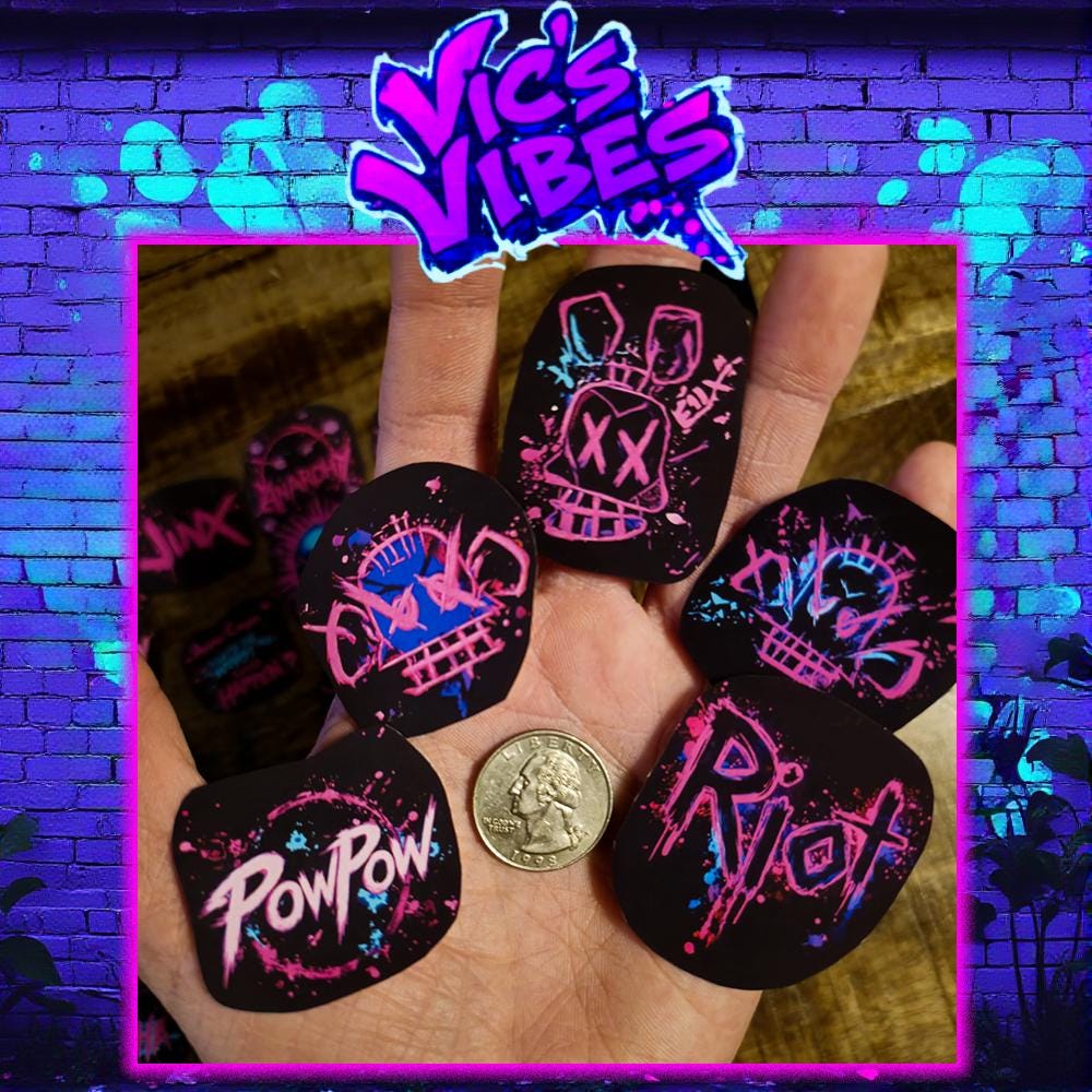 Jinx Neon Graffiti Sticker Pack Arcane Vinyl Stickers Cyberpunk Aesthetic Laptop Sticker Set Gamer Gift Vinyl Decals Soft Matte