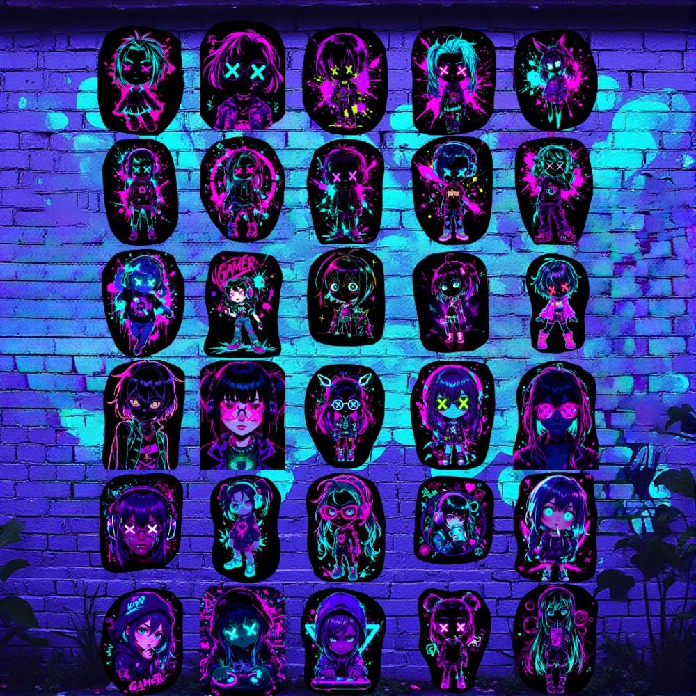 Neon Gamer Girl Stickers Gift for Her Soft Matte Waterproof Cyberpunk Vinyl Sticker Set Personalized Waterproof Decals for Laptop & Gifts